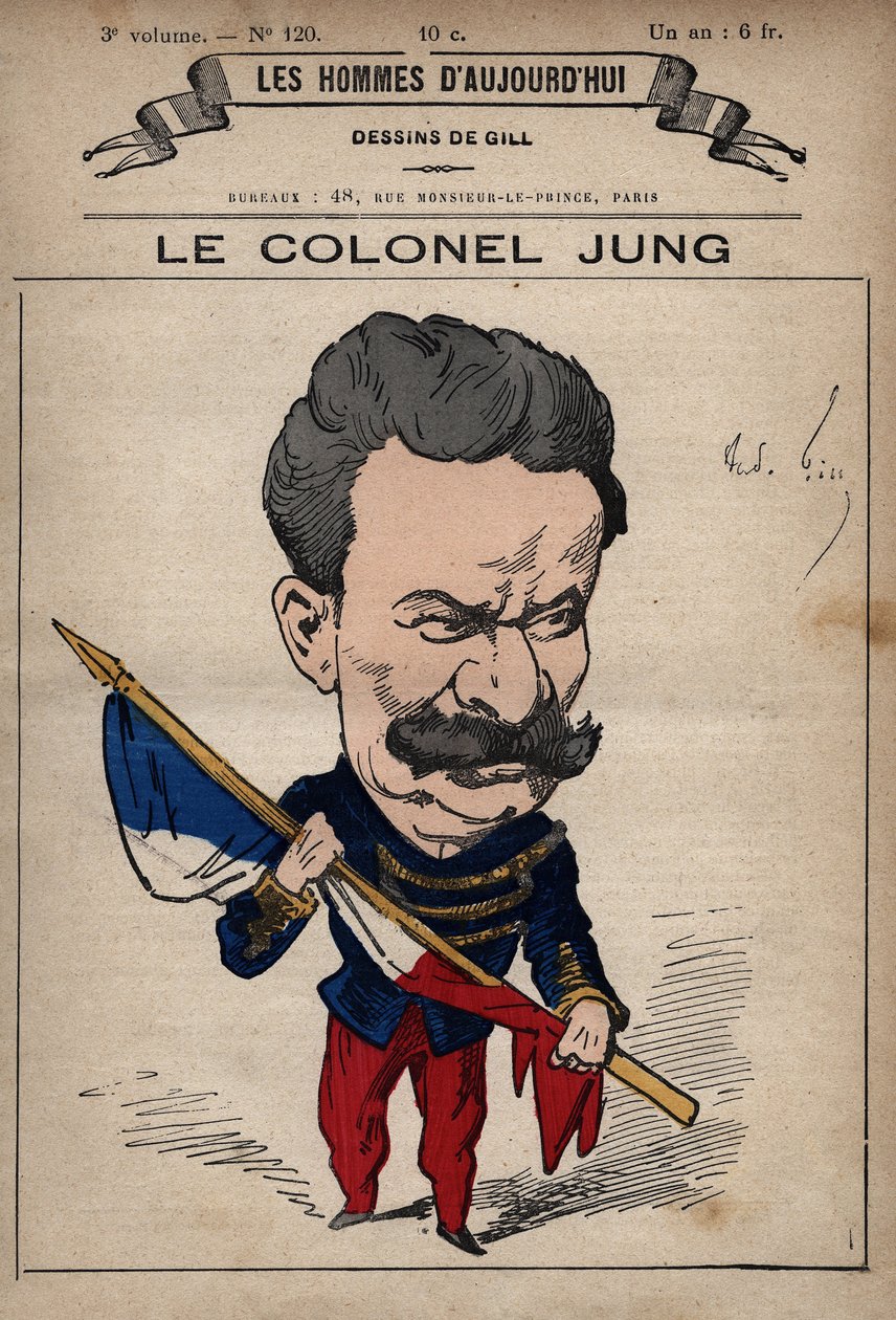 Tegneserie af oberst Theodore Jung (1833-1896) fra 