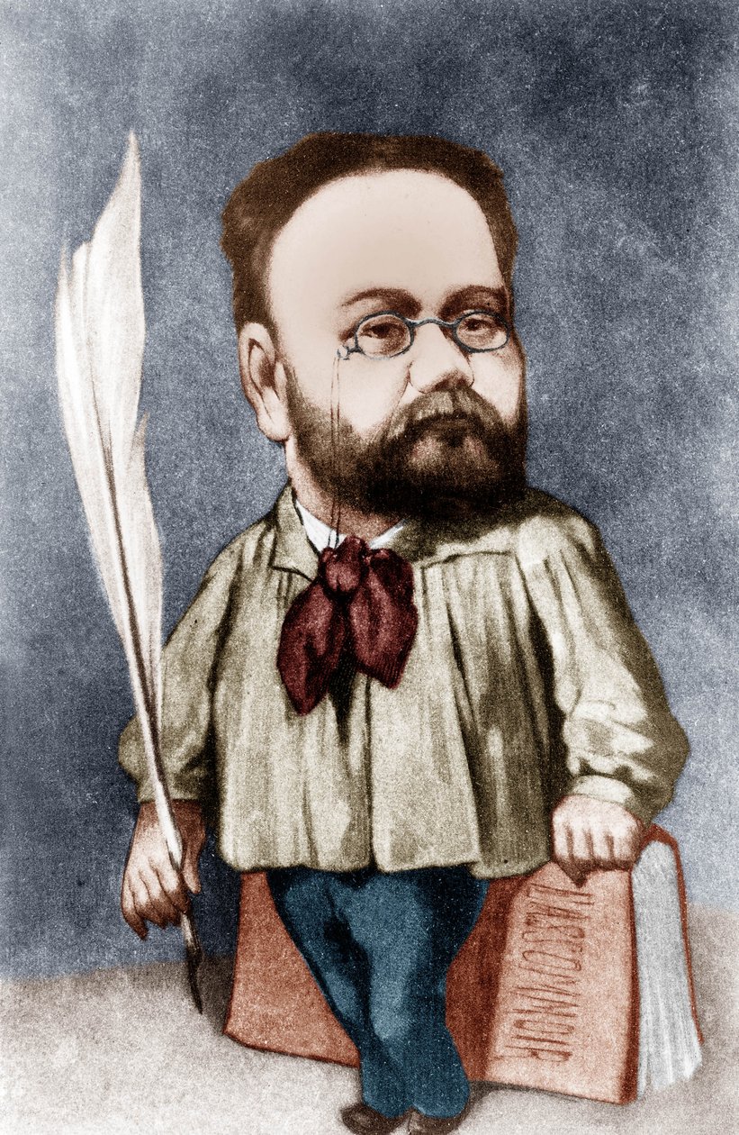 Karikatur af den franske forfatter Emile Zola (kobberstik) af Andre Gill