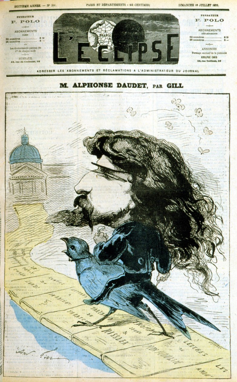 Tegnefilm om Alphonse Daudet og det franske akademi - af Gill, i "" L