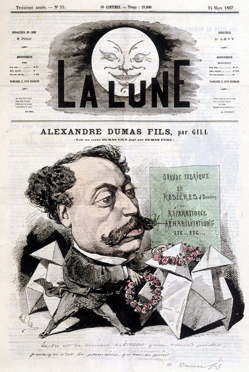 Tegneserietegning på Alexandre Dumas Fils af Gill. Cover "" La Lune"" fra 24/03/1867. af Andre Gill