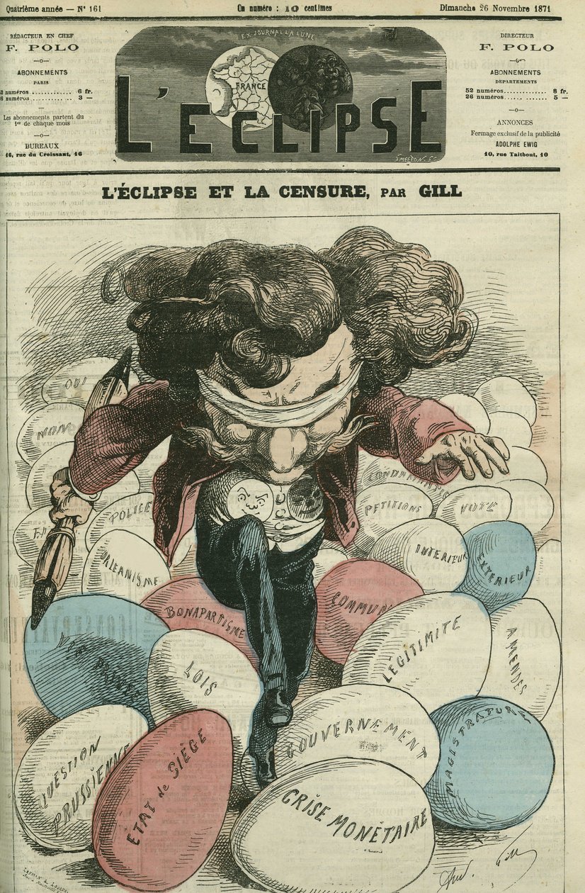 Eclipse and censur, en illustration af Gill, der går på ufs. Cover i "" L