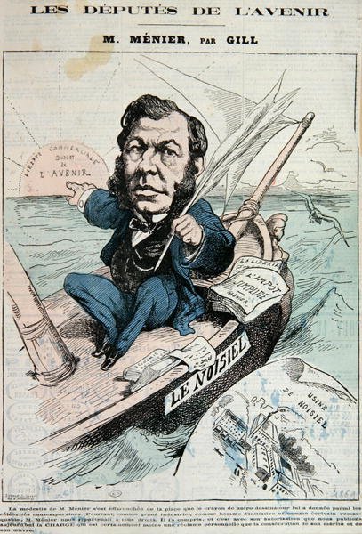 Emile-Justin Menier (1826-81) (farve litho) af Andre Gill