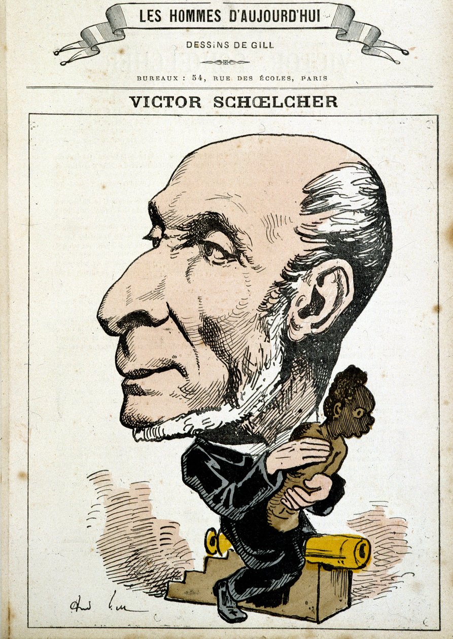 Humoristisk tegning på Victor Schoelcher og afskaffelsen af slaveriet - af Gill, i "The Men of Today"" af Andre Gill