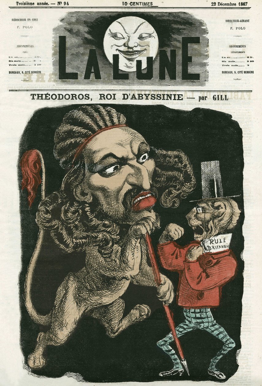 Illustration af "" Theodoros, konge af Abessinien""". Tegnefilm af Gill, i "La Lune", 22. december 1867. af Andre Gill