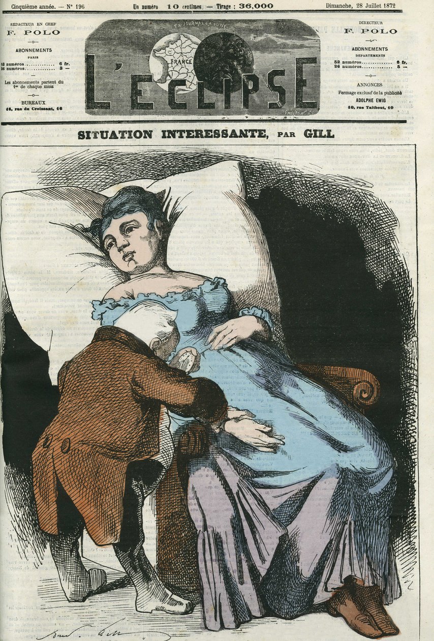 Illustration af republikken, der snart står i gæld til Preussen, Adolphe Thiers (1797-1877), republikkens præsident, der tager pulsen. Cover i "" L