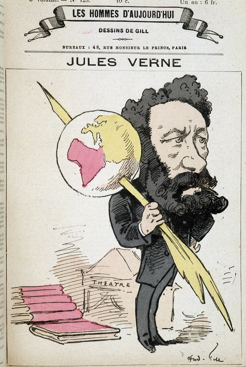 Jules Verne kniber jorden til sin pen - af Gill, i "The men of today"" af Andre Gill