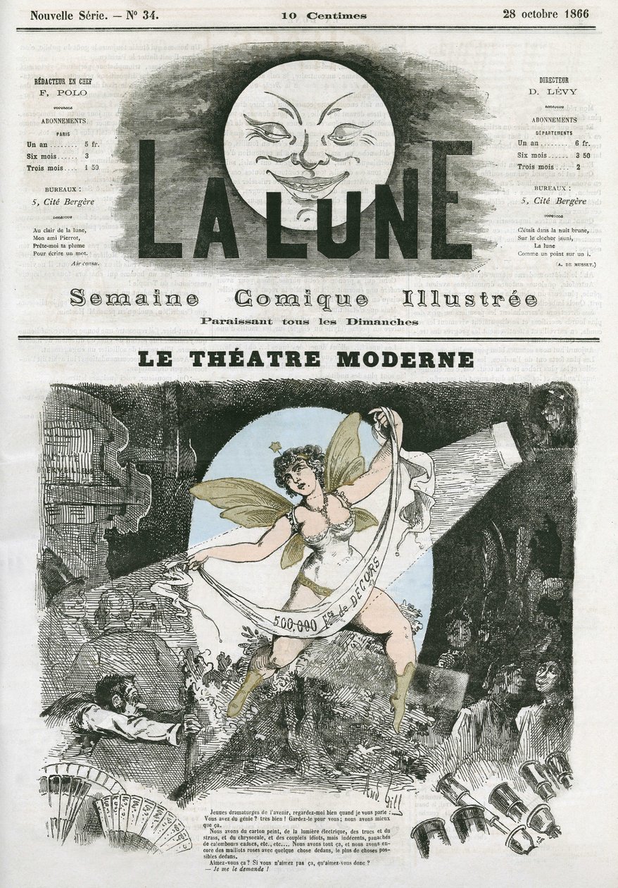 Le Theatre Moderne i Paris. Karikatur af Gill, i "La Lune", 28. oktober af Andre Gill