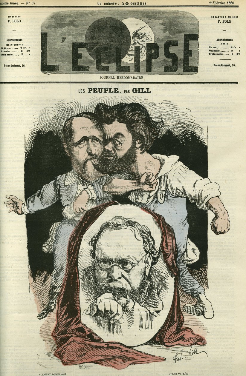 Les Peuples, med Clement Duvernois (1836-1879), Pierre-Joseph Proudhon (1809-1865) og Jules Valles (1832-1885), forfattere og politikere. Cover i "" L