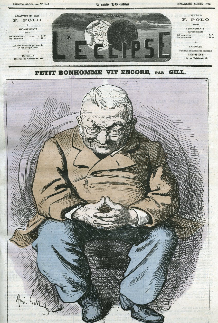 Lille mand lever stadig, tegneserie af Adolphe Thiers (1797-1877), fransk statsmand. Cover i "" L