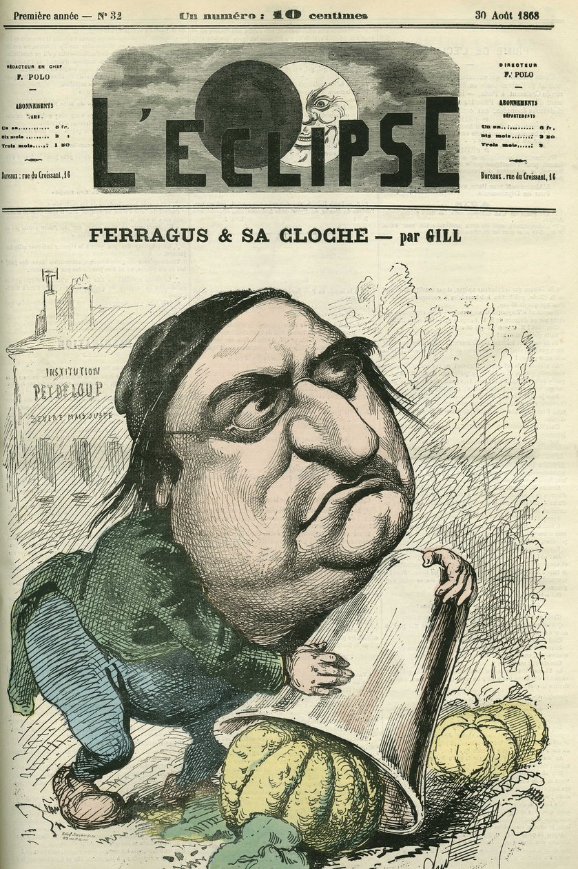 Louis Ulbach dit Ferragus (1822-1889), chefredaktør for avisen "La Cloche", fransk forfatter og journalist. Cover i "" L