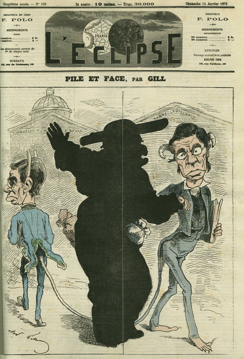 På den ene side Institut de France, på den anden side deputeretkammeret, midt i kirken. Cover i "" L