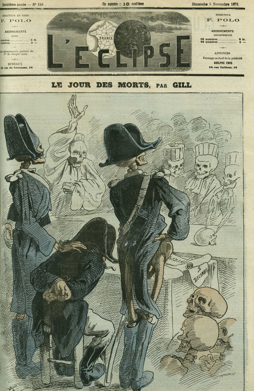 På de dødes dag blev Napoleon III (1808-1873) dommer for en skeletforsamling for Sedans nederlag. Cover i "" L
