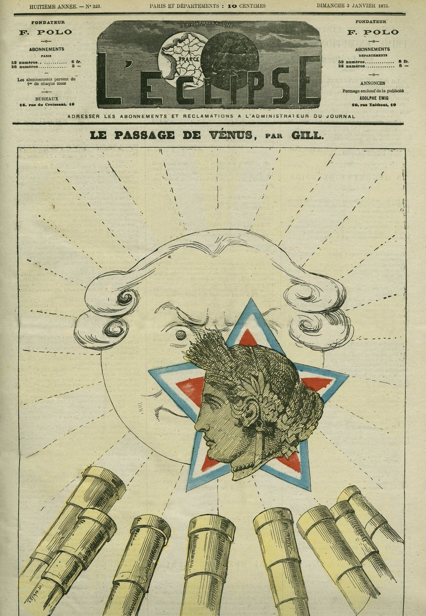 Passage af Venus (republikken) før solen (monarkiet) i 1874. Forside i "" L
