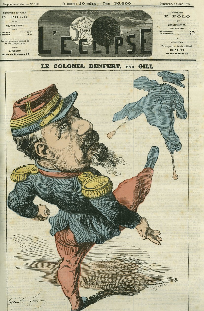 Pierre Philippe Denfert-Rochereau (Denfert Rochereau) (1823-1878), fransk soldat og politiker. Cover i "" The Eclipse"" af Gill, 16. juni af Andre Gill