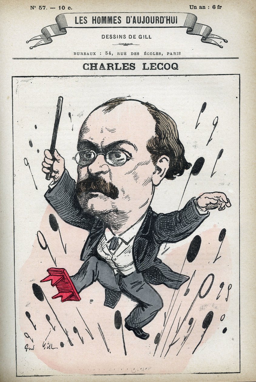 Portræt af Alexandre Charles Lecocq (1832-1918), fransk komponist. Karikatur af Gill, Paris. af Andre Gill