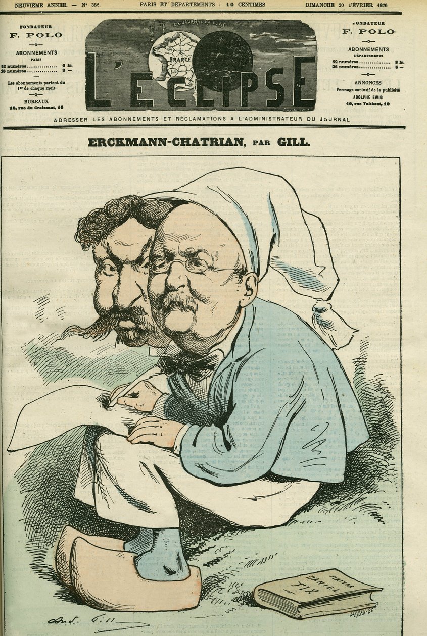 Portræt af Alexandre Chatrian (1826-1890) og Emile Erckmann (1822-1899), kendt som Erckmann-Chatrian, duo af franske romanforfattere. Cover i "" L