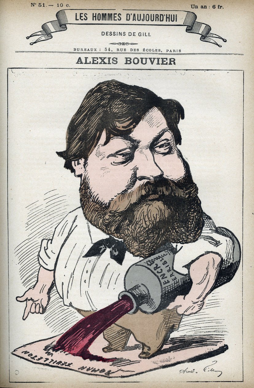 Portræt af Alexis Bouvier (1836-1892), fransk populær romanforfatter og dramatiker. Tegnefilm af Gill, Paris. af Andre Gill