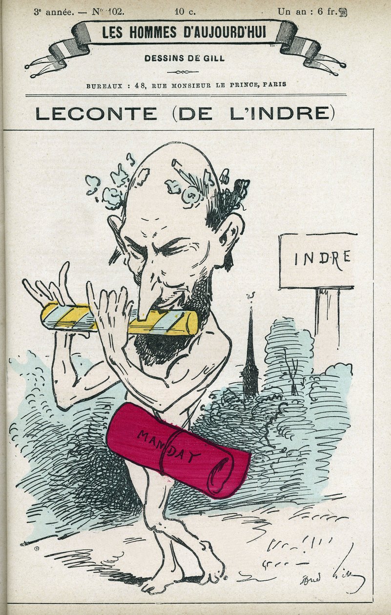 Portræt af Alfred Leconte (1824-1898), fransk farmaceut, digter, sangskriver og politiker, han var stedfortræder for Indre fra 1876 til 1898. Tegneserie af Gill, Paris. af Andre Gill