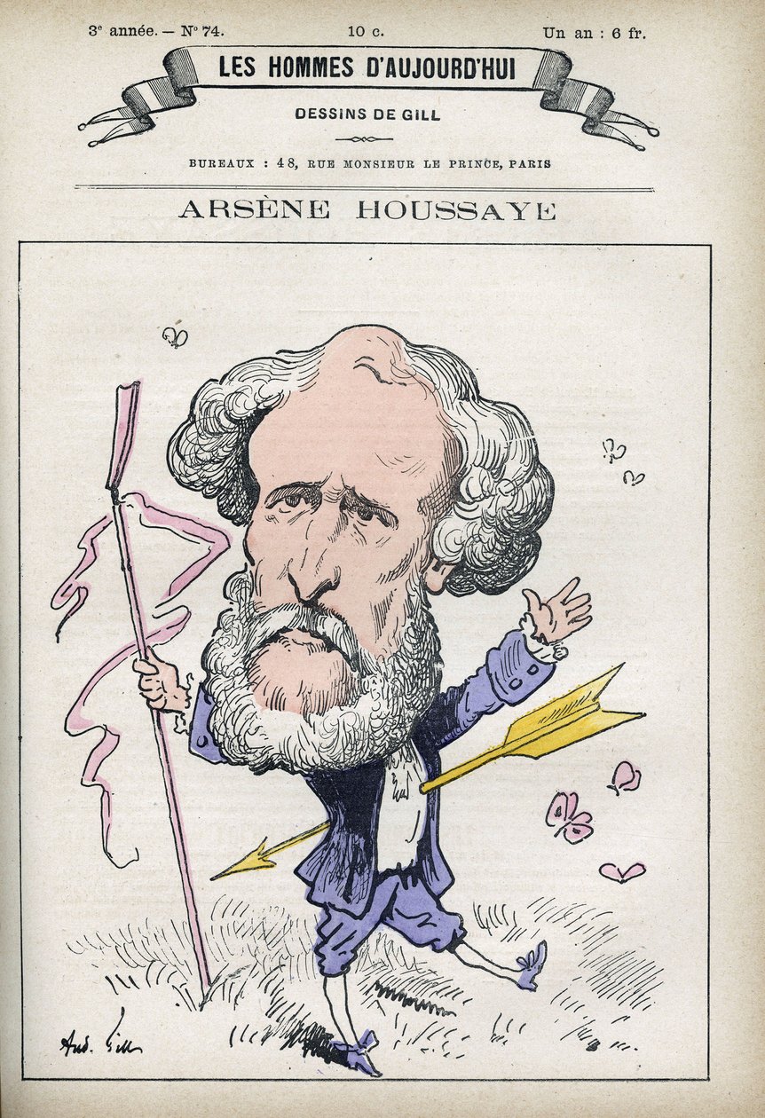 Portræt af Arsene Houssaye (1815-1896), fransk mand af bogstaver. Karikatur af Gill, Paris. af Andre Gill