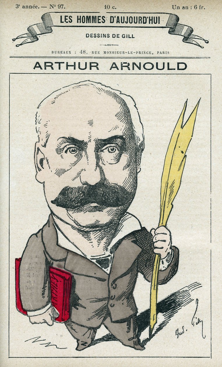 Portræt af Arthur Arnould (1833-1895), en fransk journalist og politiker, han deltog aktivt i Pariserkommunen. Tegnefilm af Gill, Paris. af Andre Gill