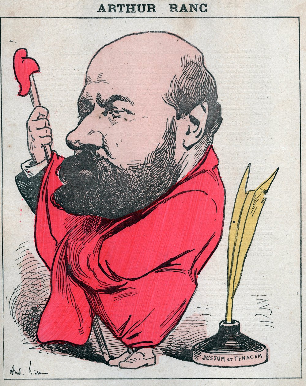 Portræt af Arthur Ranc (1831-1908) fransk journalist og politiker - tegneserie af Andre Gill i "Les Hommes d