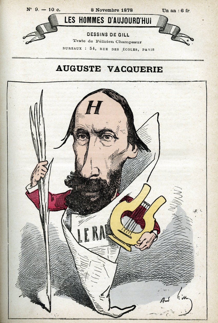 Portræt af Auguste Vacquerie (1819-1895), fransk digter, dramatiker og journalist. Tegnefilm af Gill, Paris. af Andre Gill