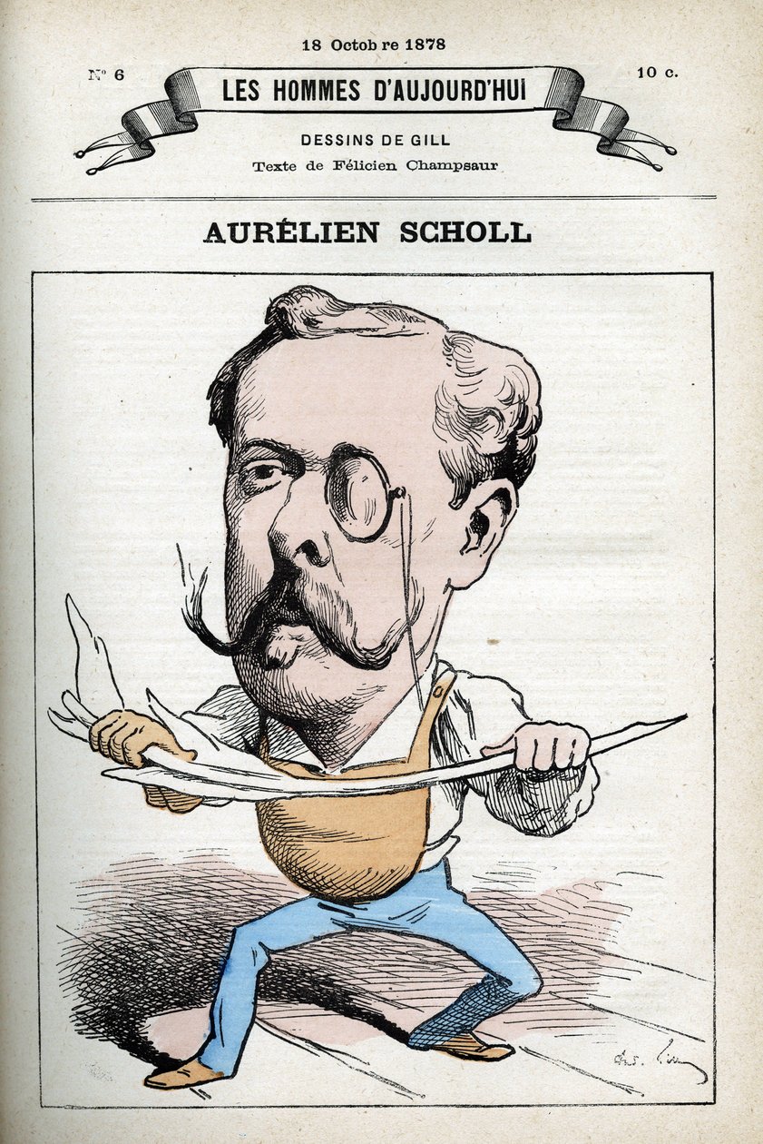Portræt af Aurelien Scholl (1833-1902), fransk journalist, forfatter og komiker. Tegnefilm af Gill, Paris. af Andre Gill