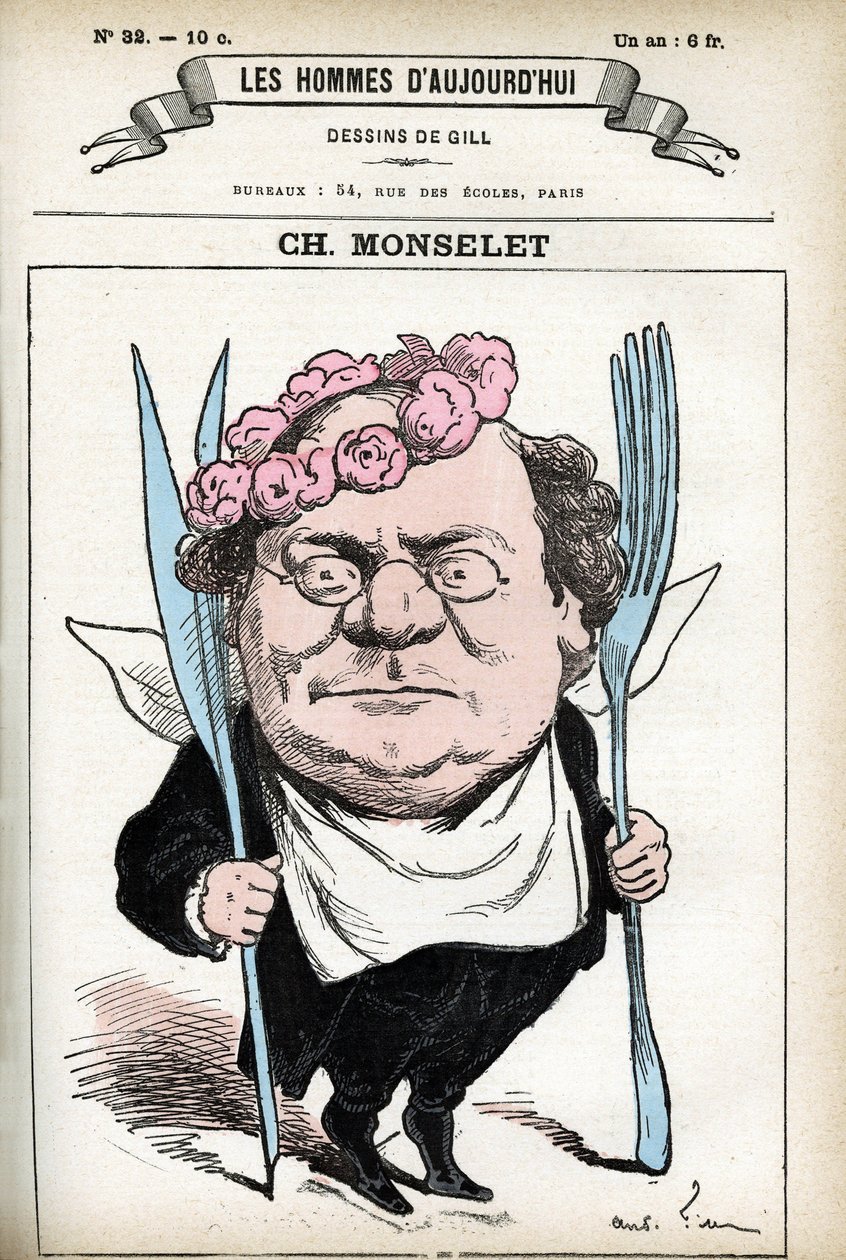 Portræt af Charles Monselet (1825-1888), fransk digter, journalist, romanforfatter og gastronom. Tegnefilm af Gill, i "Les Homme d