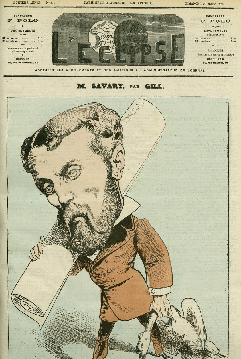 Portræt af Charles Savary (1845-89), en fransk politiker og forretningsmand, han var også journalist i Canada. Cover i "" L