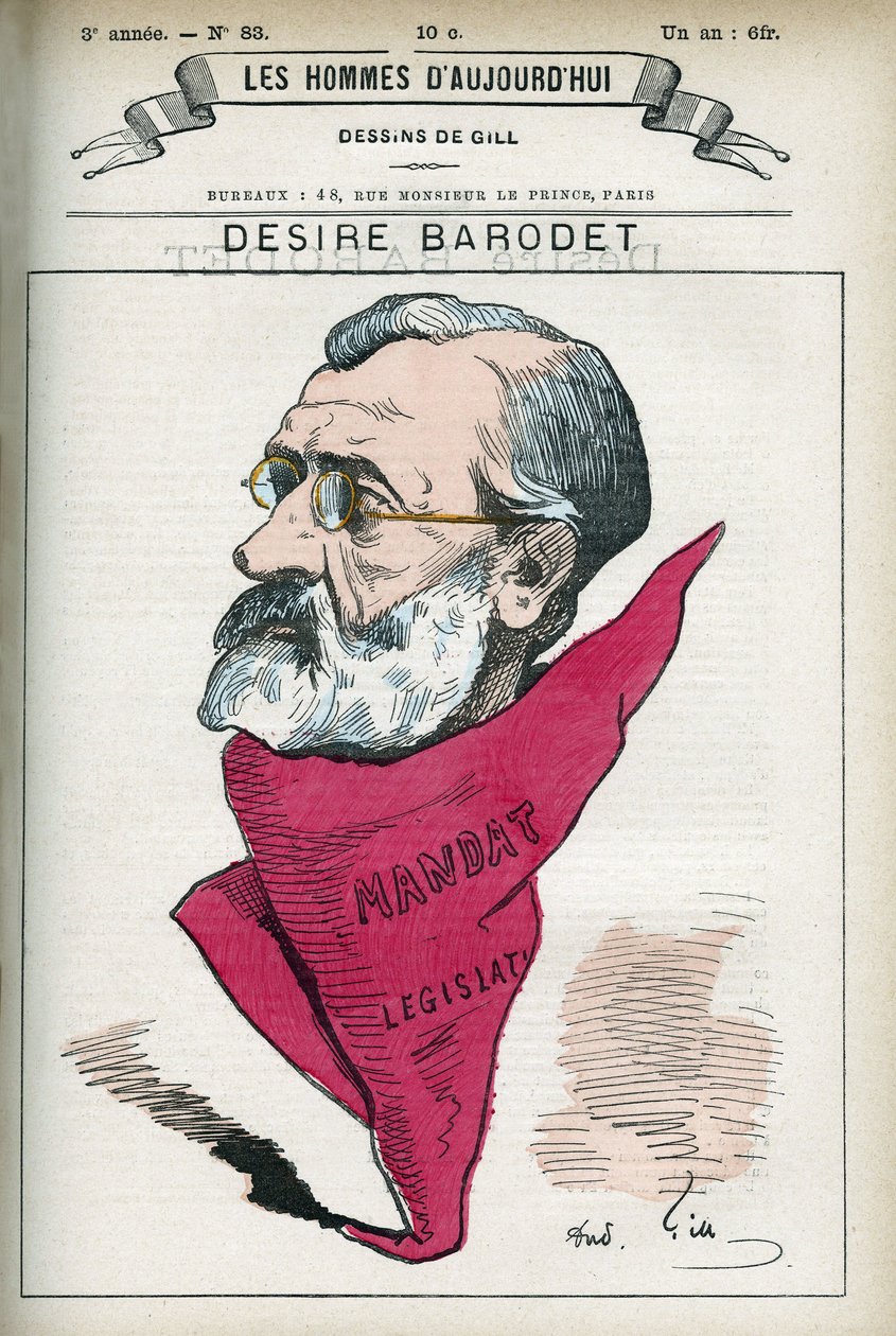 Portræt af Desire Barodet (1823-1906), en fransk lærer og politiker, han var Senator på Seinen fra 1896 til 1900. Tegneserie af Gill, Paris. af Andre Gill