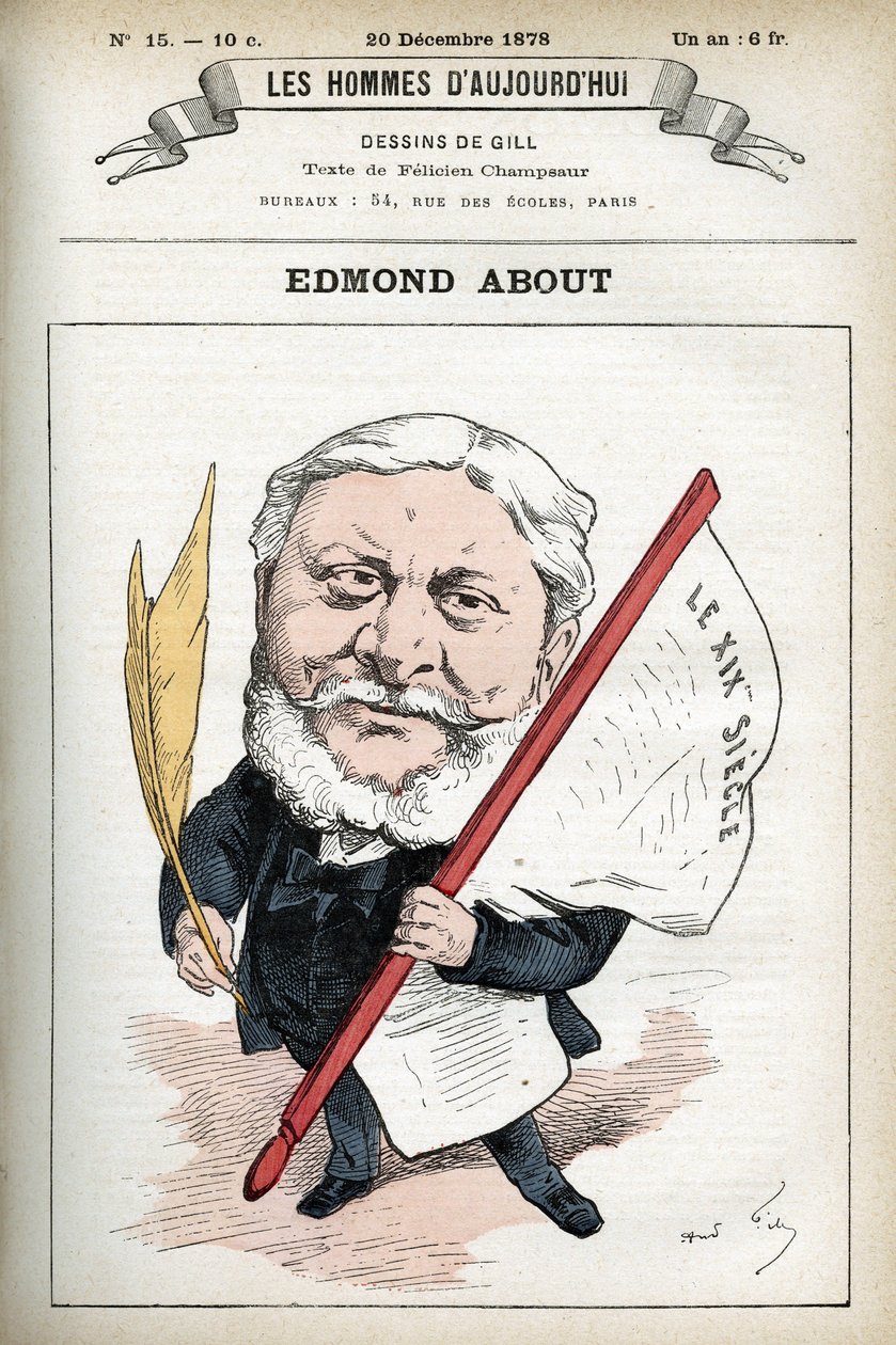 Portræt af Edmond About (1828-1885), fransk romanforfatter, dramatiker og kunstkritiker. Tegnefilm af Gill, Paris. af Andre Gill