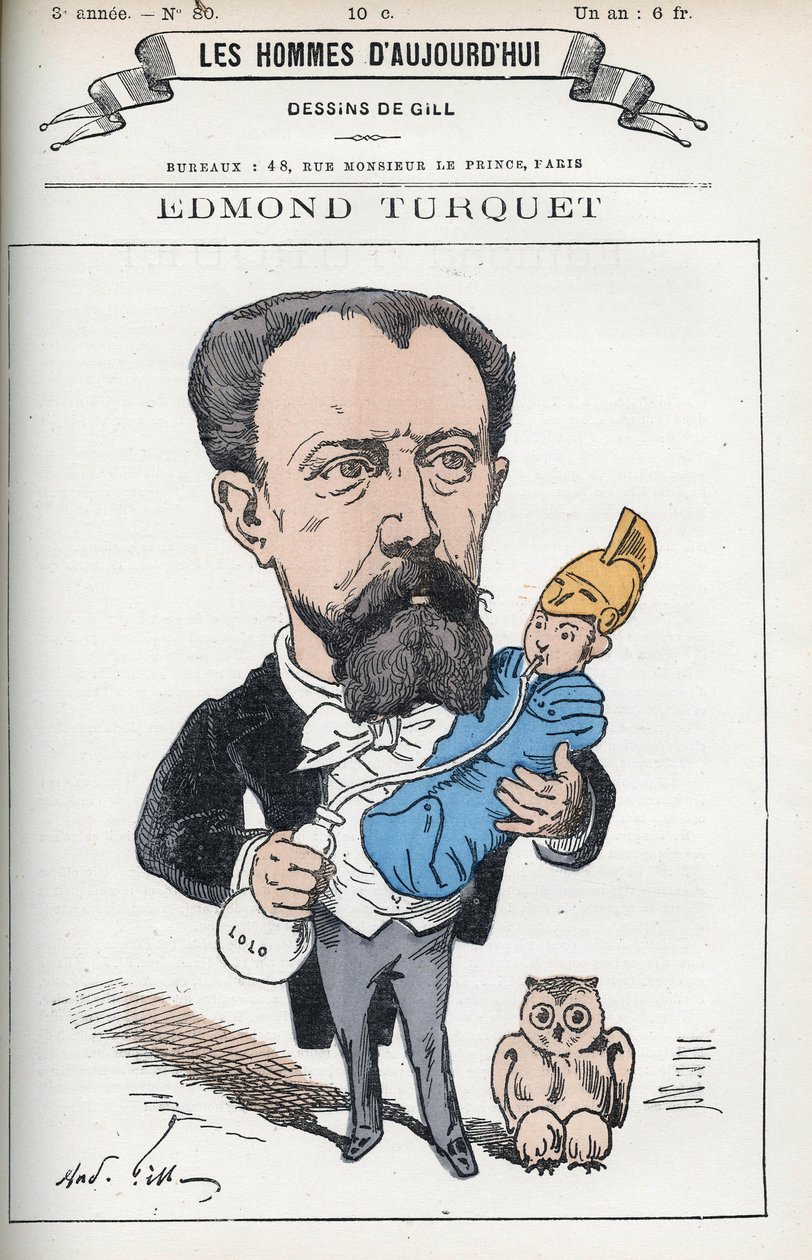 Portræt af Edmond Henri Turquet (1836-1914), en fransk politiker, han var stedfortræder for Aisne fra 1871 til 1889. Tegneserie af Gill, Paris. af Andre Gill