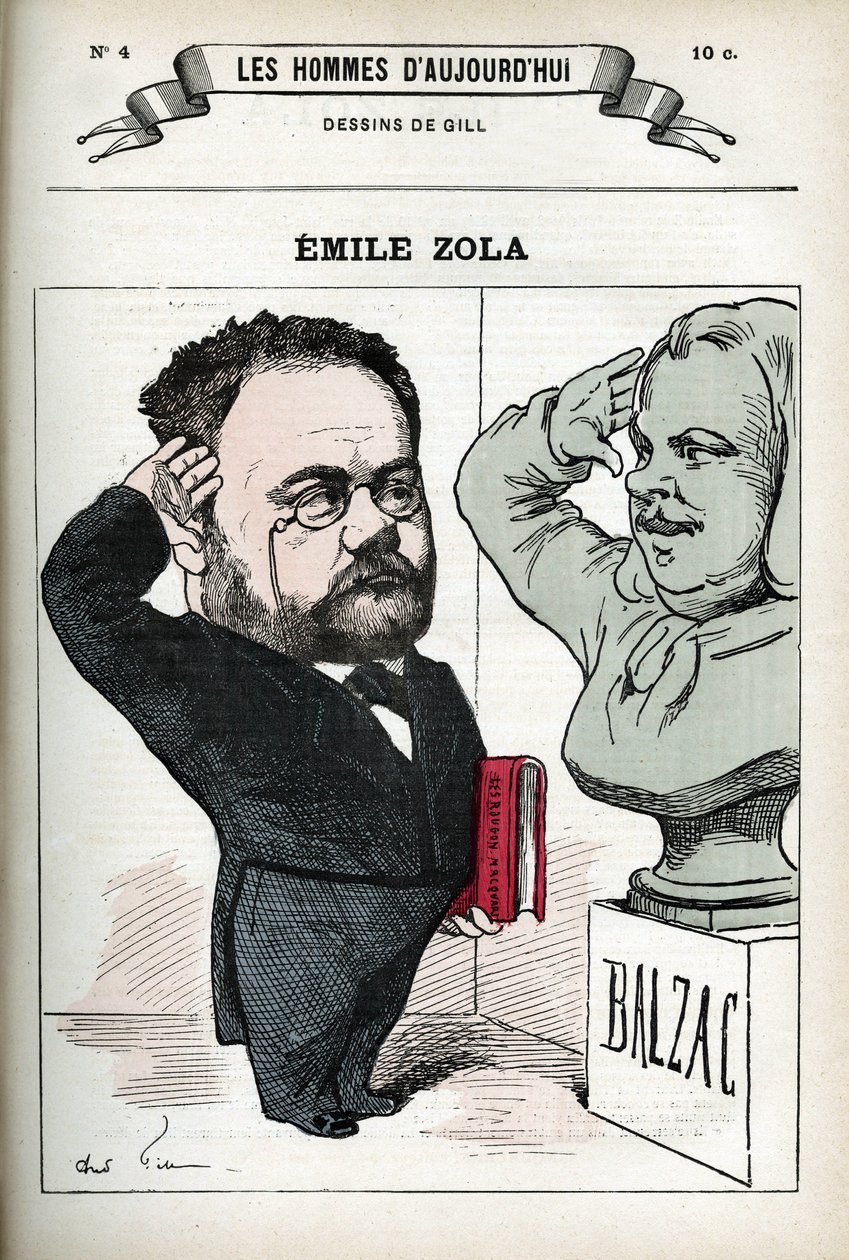 Portræt af Emile Zola (1840-1902), fransk mand af bogstav. Karikatur af Gill, Paris. af Andre Gill