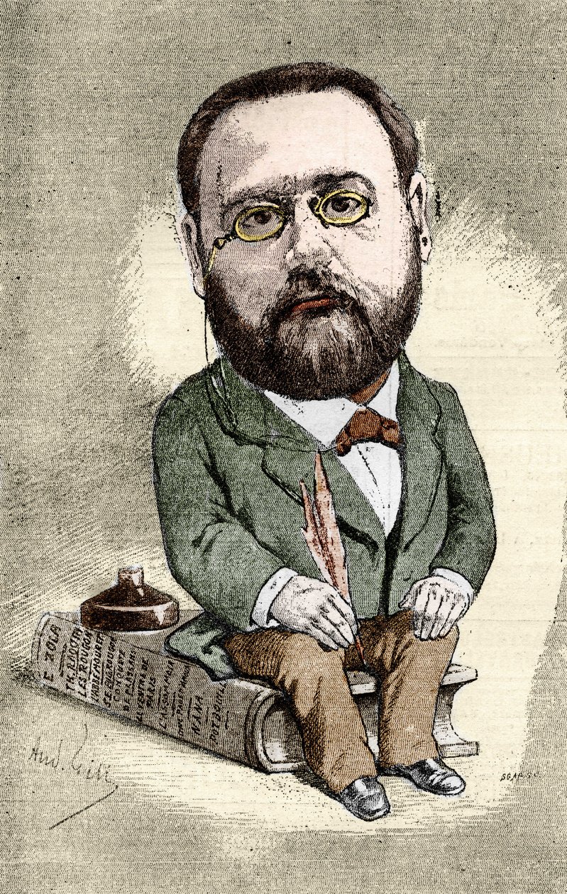 Portræt af Emile Zola (1840-1902) fransk forfatter. Tegnefilm af Andre Gill for den illustrerende verden. af Andre Gill
