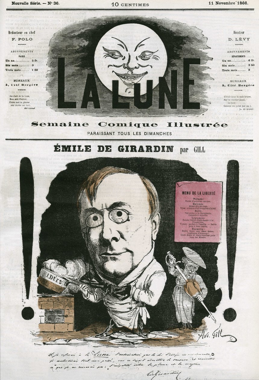 Portræt af Emile de Girardin (1806-1881), fransk journalist. Tegnefilm af Gill, i "Månen", 11. november af Andre Gill