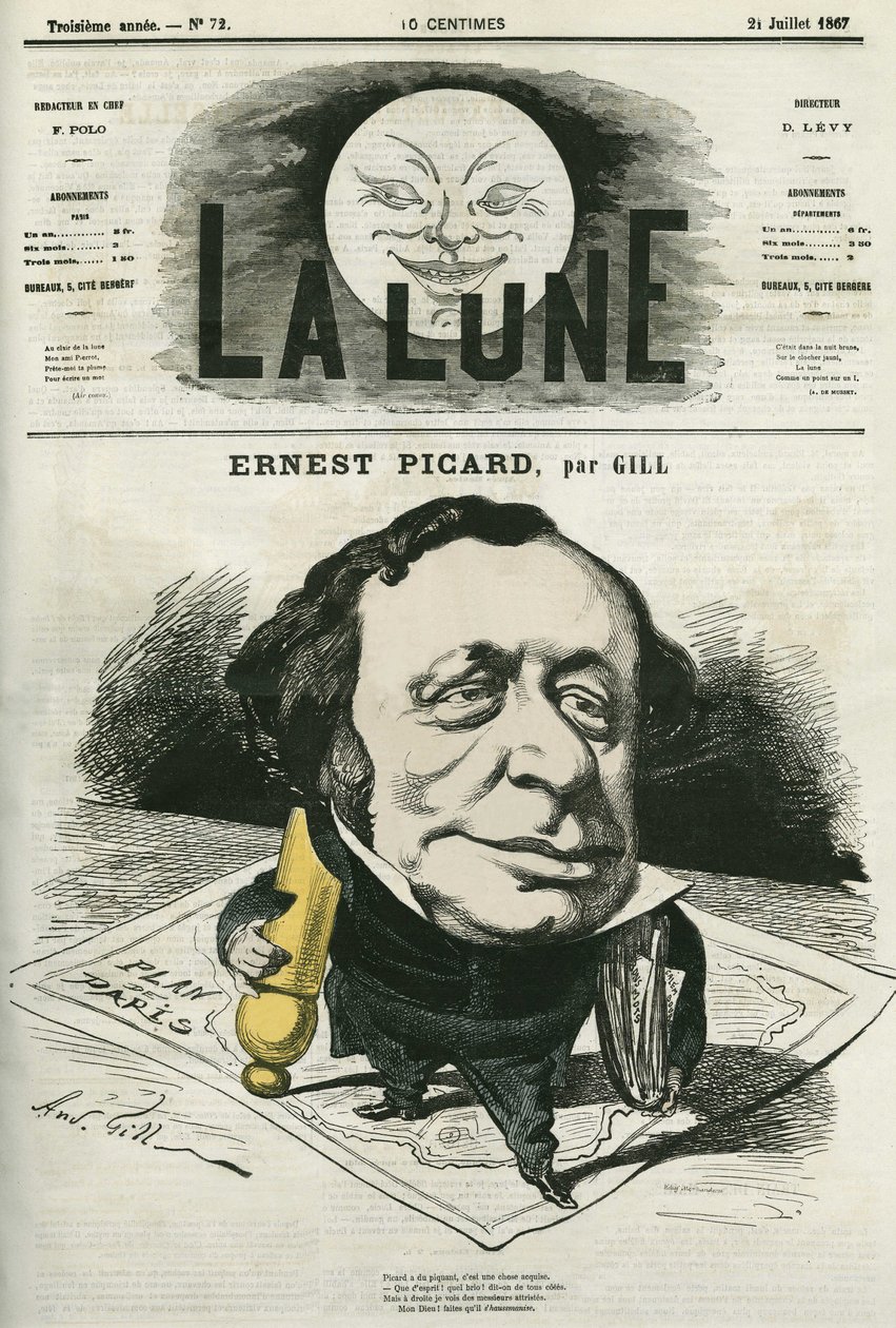 Portræt af Ernest Picard (1821-1877), fransk journalist og advokat. Tegnefilm af Gill, i "La Lune", 21. juli af Andre Gill