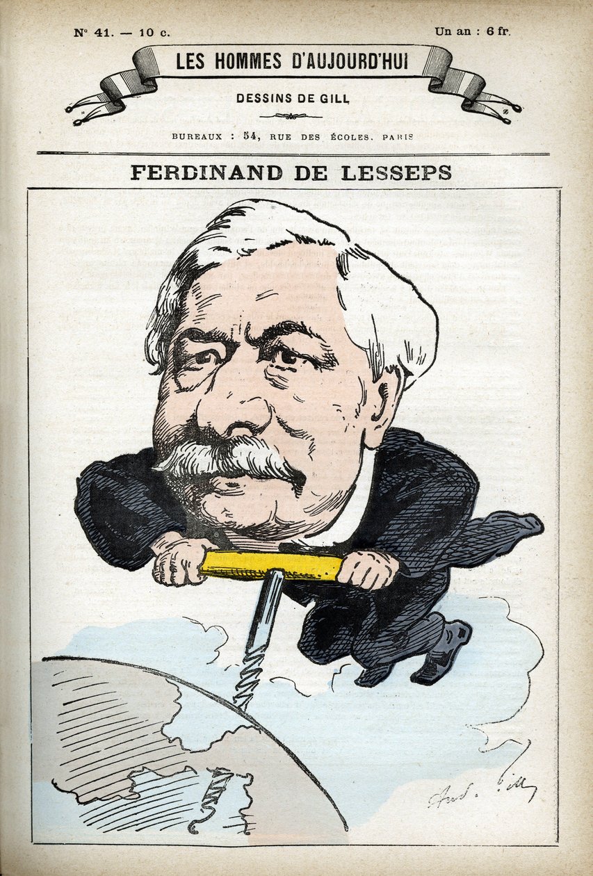 Portræt af Fernand de Lesseps (1805-1894), fransk diplomat. Tegnefilm af Gill, i "Les Homme d
