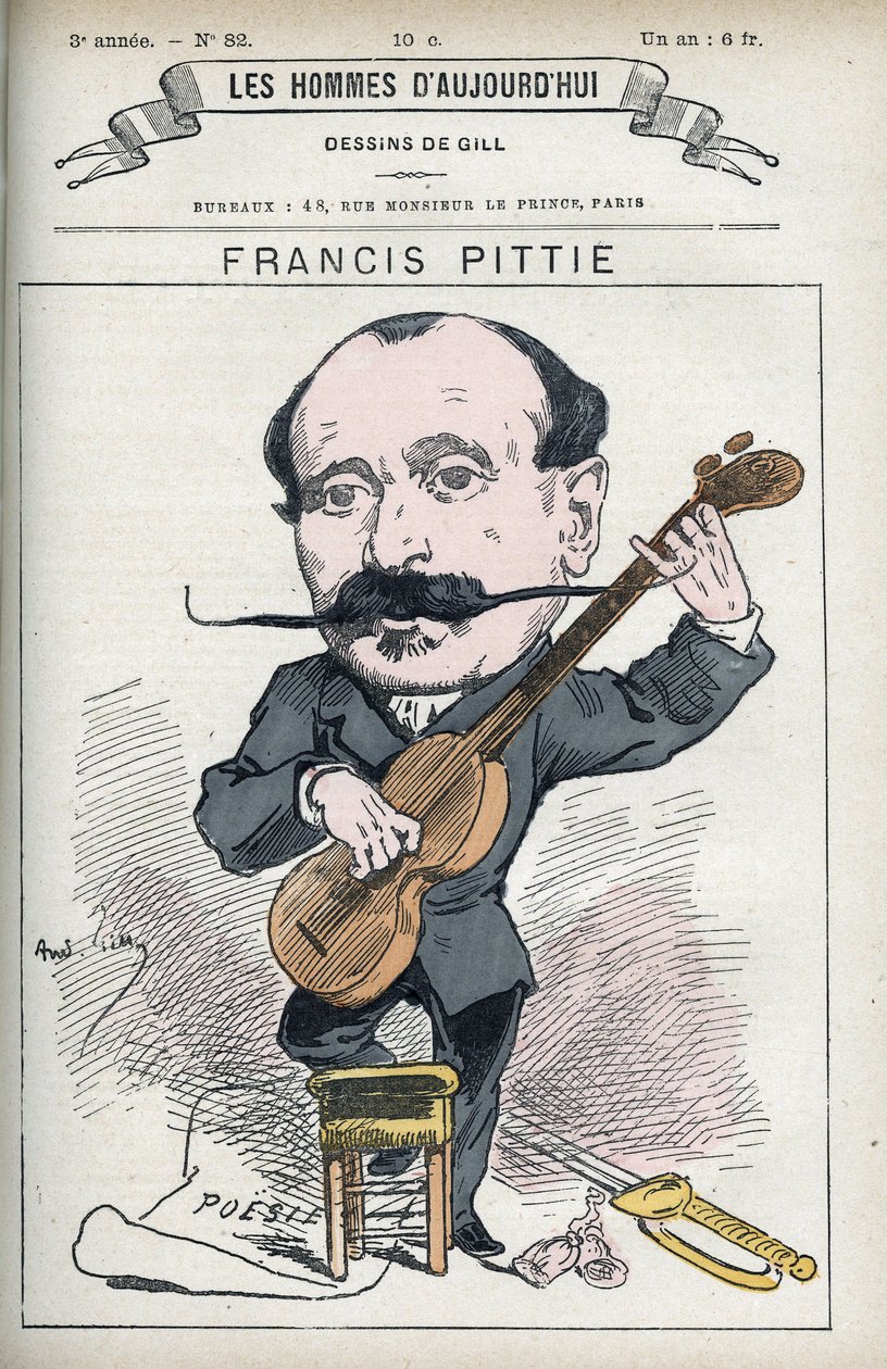 Portræt af Francis Pittie, fransk digter. Karikatur af Gill, Paris. af Andre Gill