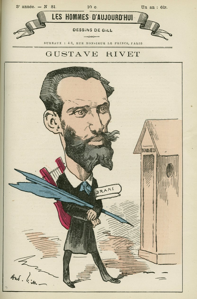 Portræt af Gustave Rivet (1848-1936), en fransk ensignant og politiker, han var senator i Isere fra 1903 til 1924. Tegneserie af Gill, Paris. af Andre Gill