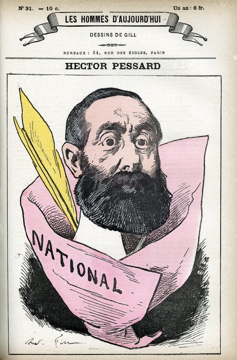 Portræt af Hector Pessard, fransk journalist og ejer af avisen "" Le National"". Tegnefilm af Gill, i "Les Homme d