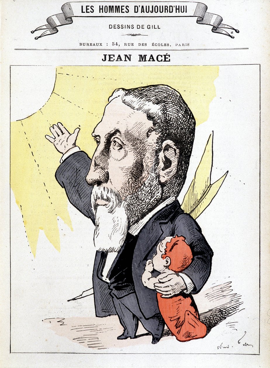 Portræt af Jean Macé, fransk pædagog Fransk pædagog, grundlægger af Teaching League (1815-1894). i Men of Today, karikatur af Gill. af Andre Gill