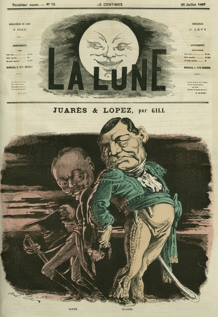 Portræt af Juarez og Lopez. Karikatur af Gill, i "La Lune", 28. juli af Andre Gill