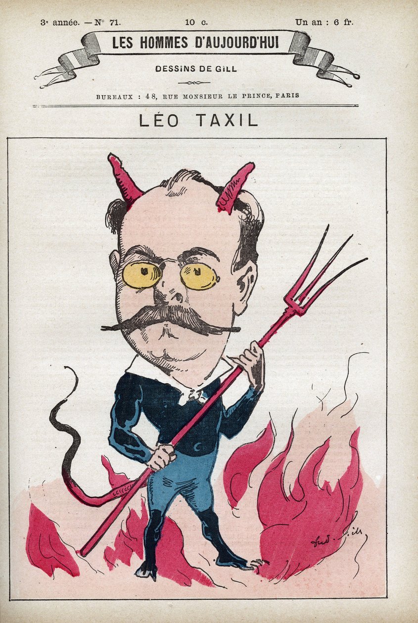 Portræt af Leo Taxil (1854-1907), fransk forfatter og forfatter til en berømt fup, der piegaterede paven og Frankrigs festdage. Tegnefilm af Gill, Paris. af Andre Gill