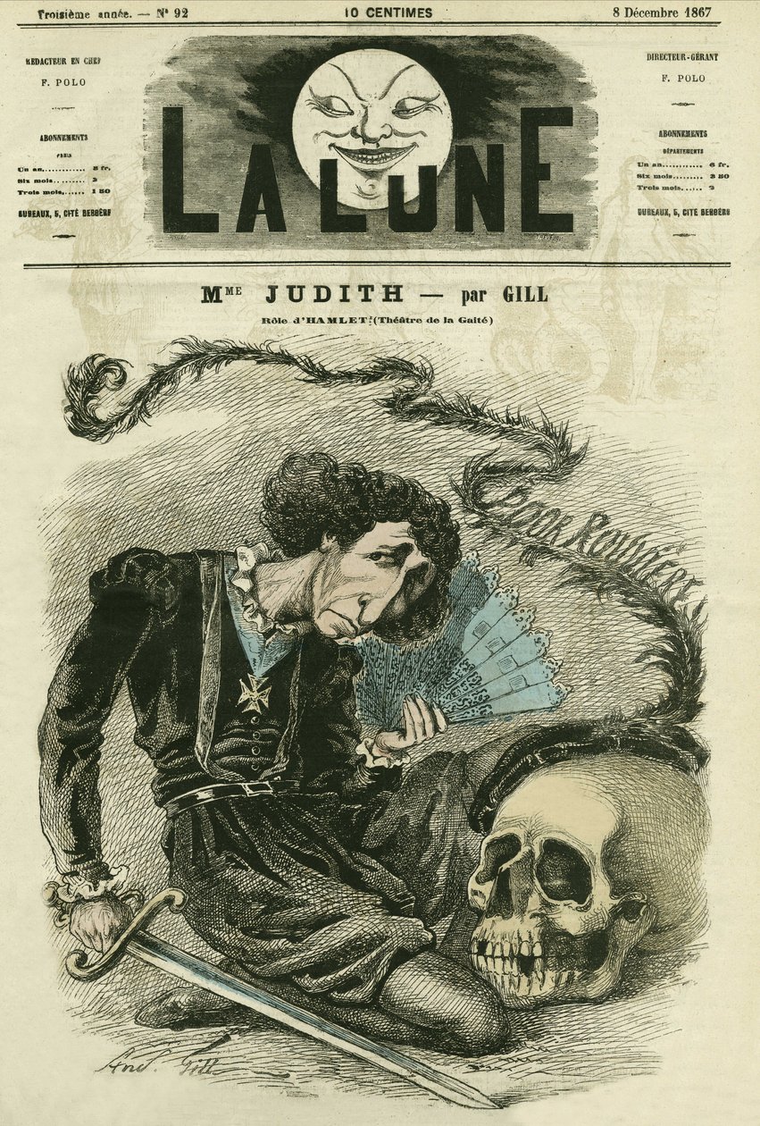 Portræt af Madame Judith (1827-?), fransk skuespillerinde. Tegnefilm af Gill, i "La Lune", 8. december af Andre Gill