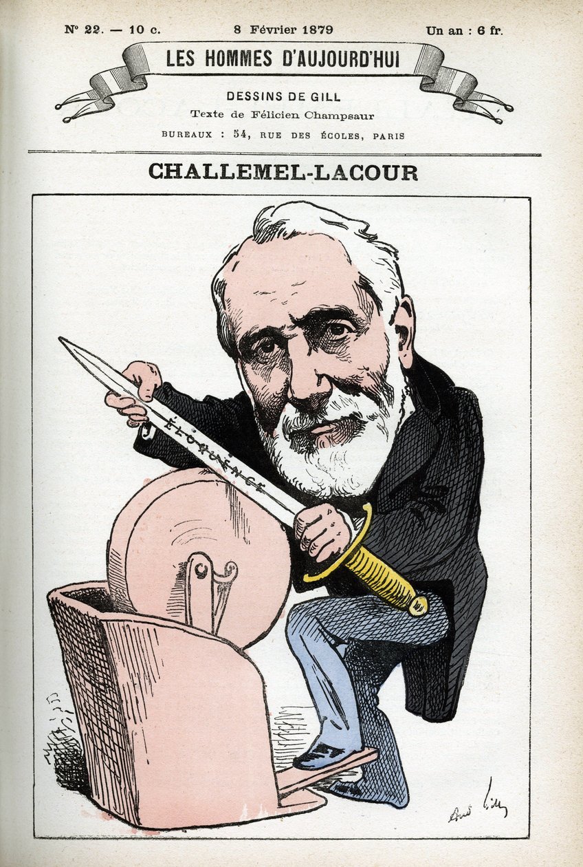 Portræt af Paul-Armand Challemel-Lacour (1827-1896), politiker, diplomat og historiker af fransk filosofi. Tegnefilm af Gill, i "Les Homme d
