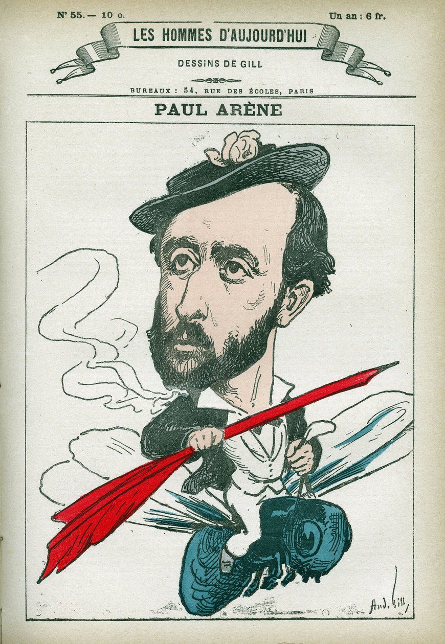 Portræt af Paul Arene (1843-1896), fransk digter og forfatter. Tegnefilm af Gill, Paris. af Andre Gill