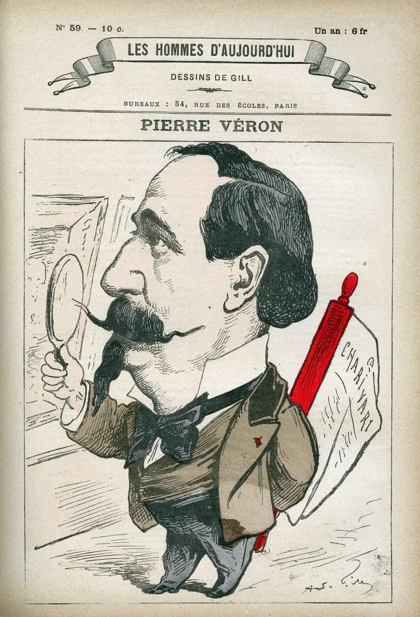 Portræt af Pierre Veron (1831-1900), fransk forfatter og digter. Karikatur af Gill, Paris. af Andre Gill