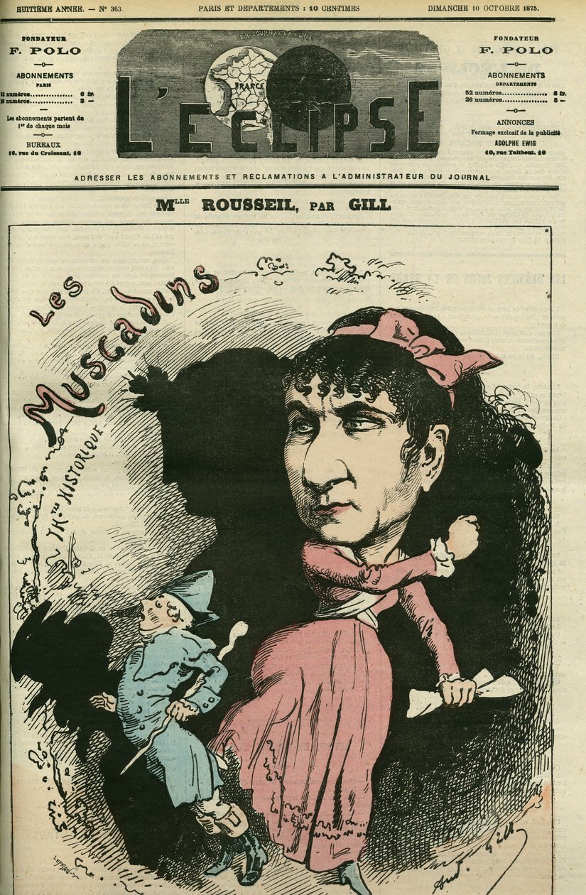 Portræt af Roselia Rousseil, en fransk sangerinde, hun spillede Comedie Francaise. Cover i "" L