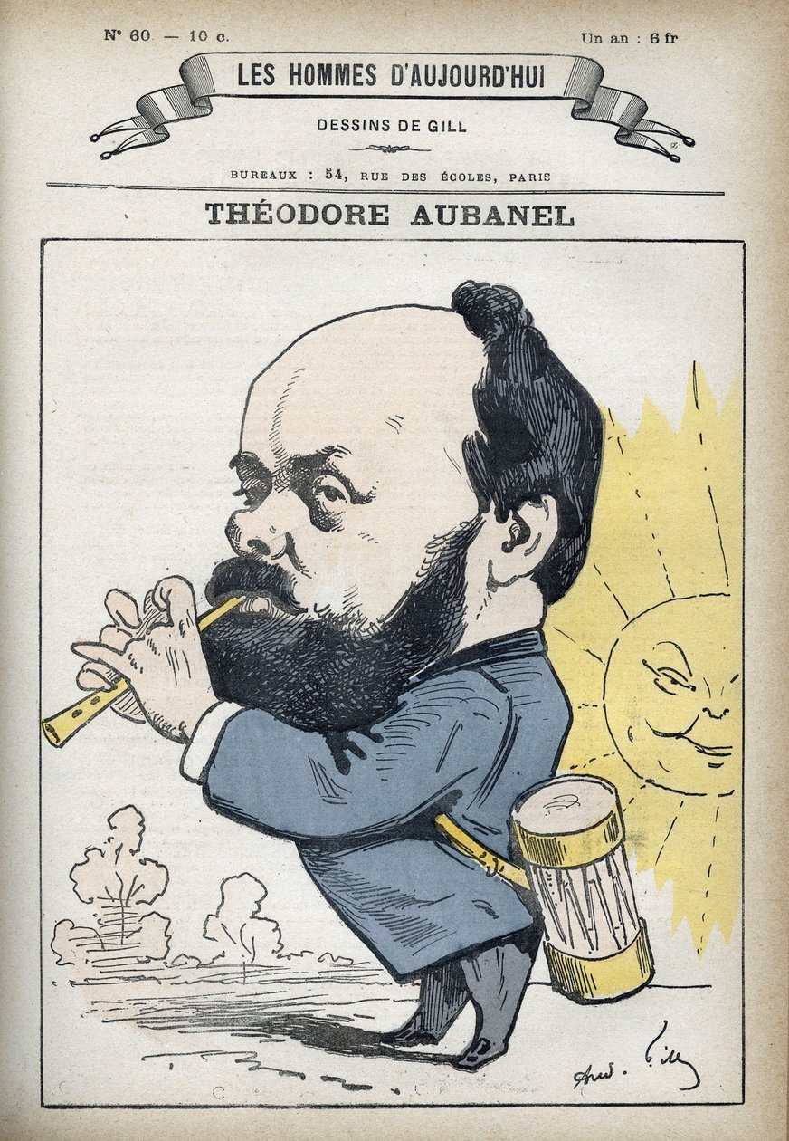 Portræt af Theodore Aubanel (1829-1886), fransk bogtrykker og provencalsk digter. Tegnefilm af Gill, Paris. af Andre Gill