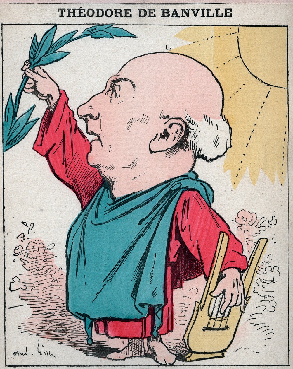 Portræt af Theodore de Banville (1823-1891), fransk digter - tegneserie af Andre Gill i "Les Hommes d